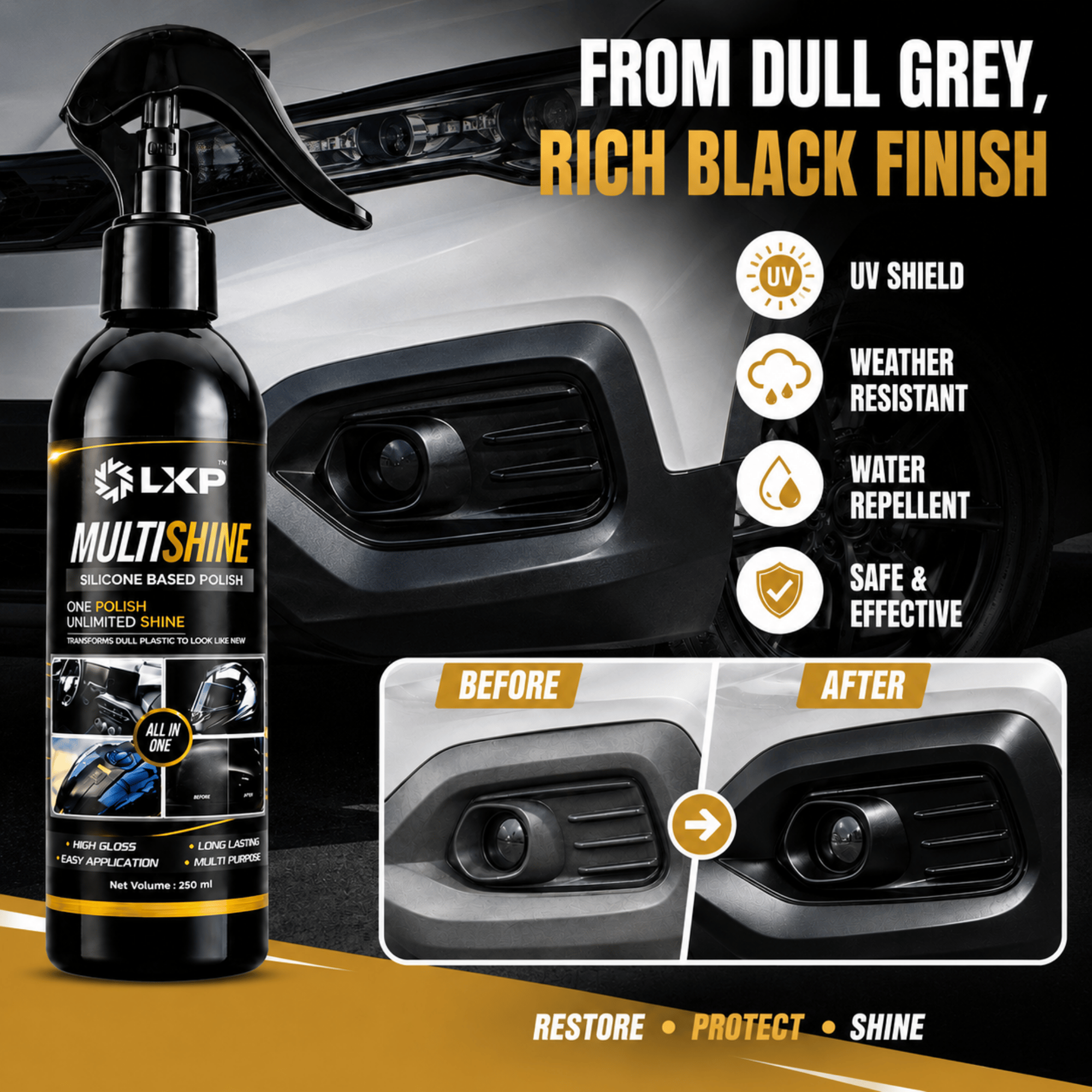 LKP Multi Shine Silicone Based Car Polish, Bike Polish & Plastic Restorer